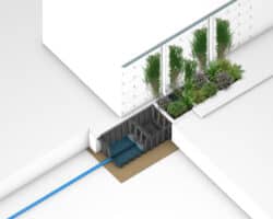 Vue du jardin de pluie urbain HydroPlanter Plantco