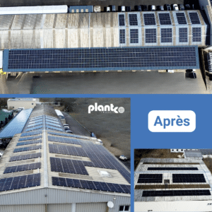 Vue batiment après la pose de centaines de panneaux photovoltaïques